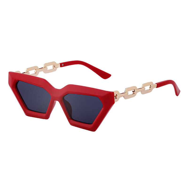 Olive Geometric Red Sunglasses