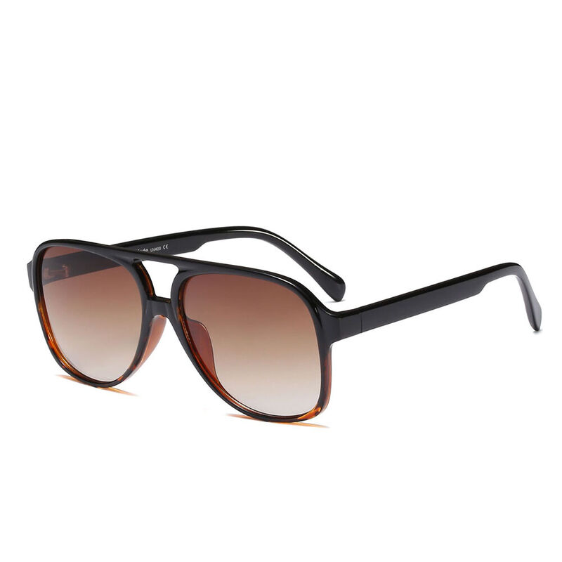 Ashton Aviator Square Black Brown Sunglasses