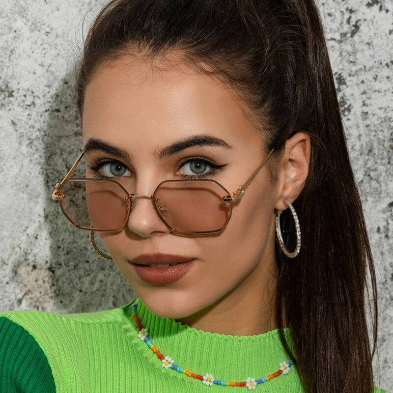 Cecily Geometric Champagne Sunglasses