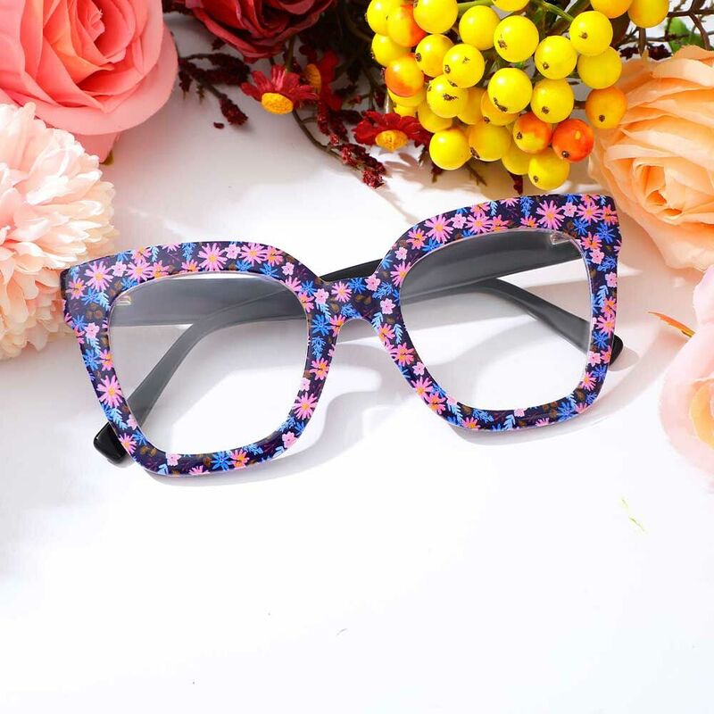 Cynthia Quadratische Schwarze Rosa Brille