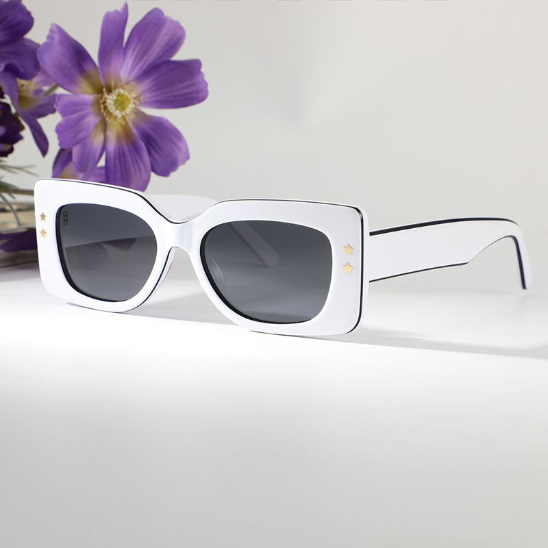 Boothy Rectangle White Sunglasses