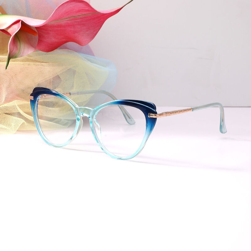 Aareen Cat Eye Blue Glasses