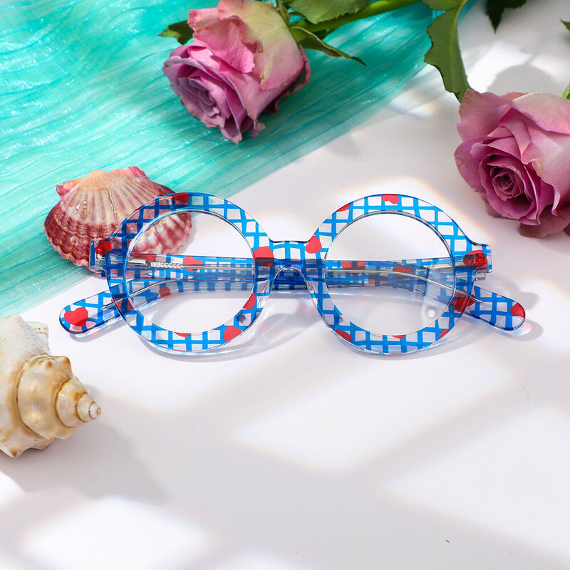 Kristie Round Blue Grid Glasses