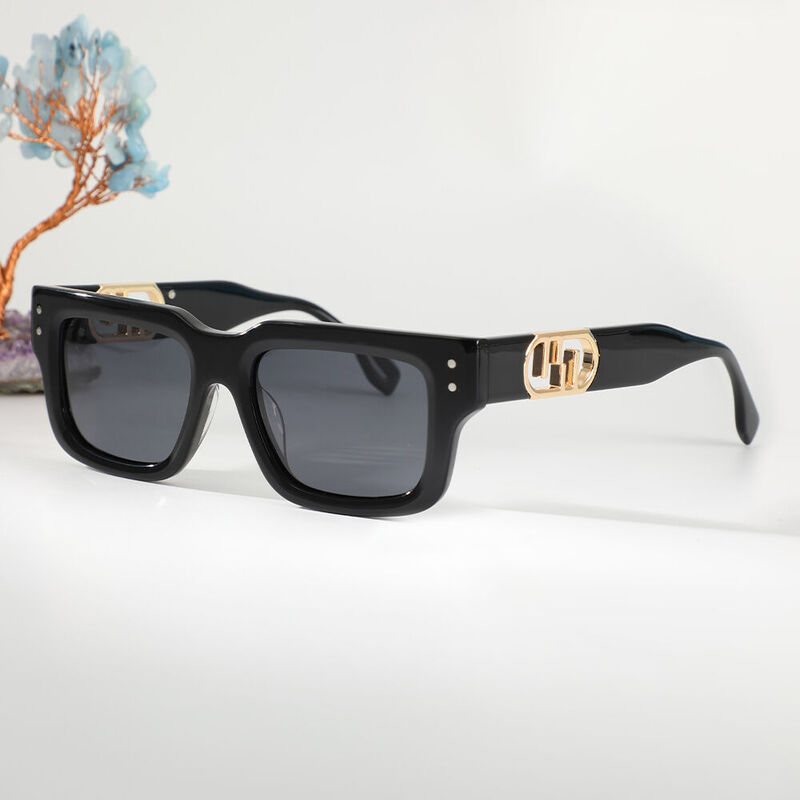 Fidelia Rectangle Black Gold Sunglasses
