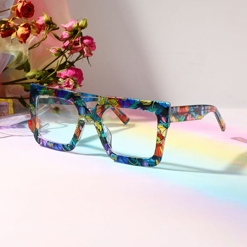 Morton Quadratische Blaue Blumen Brille