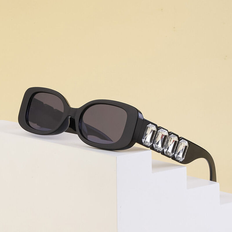 Kim Rectangle Black Sunglasses
