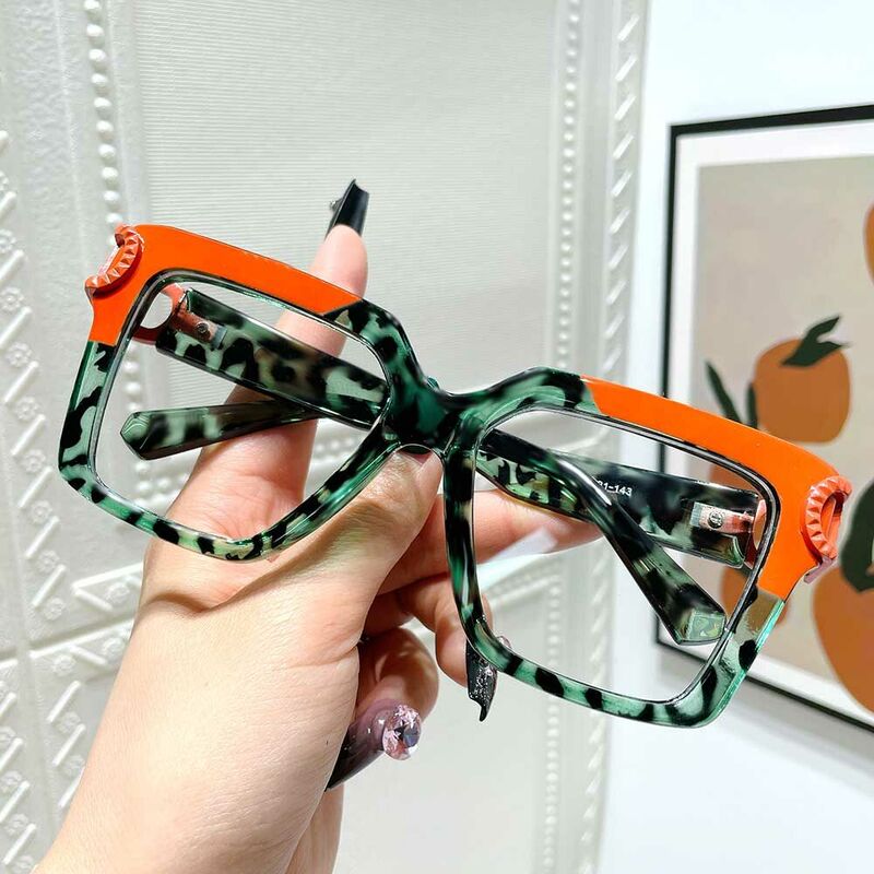 Jonath Square Green Leopard Glasses