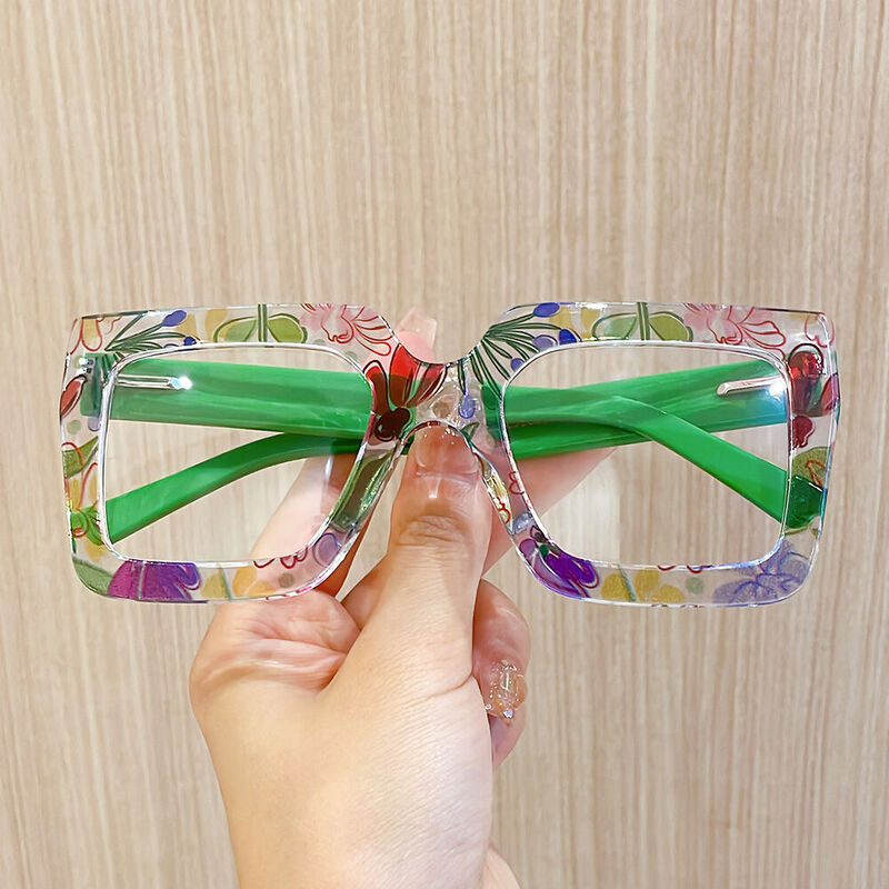 Bron Square Green Flower Glasses