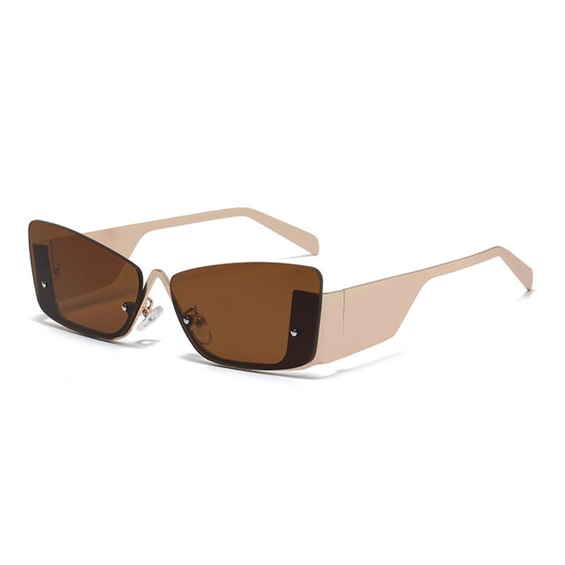 Rocco Rectangle Gold Brown Sunglasses