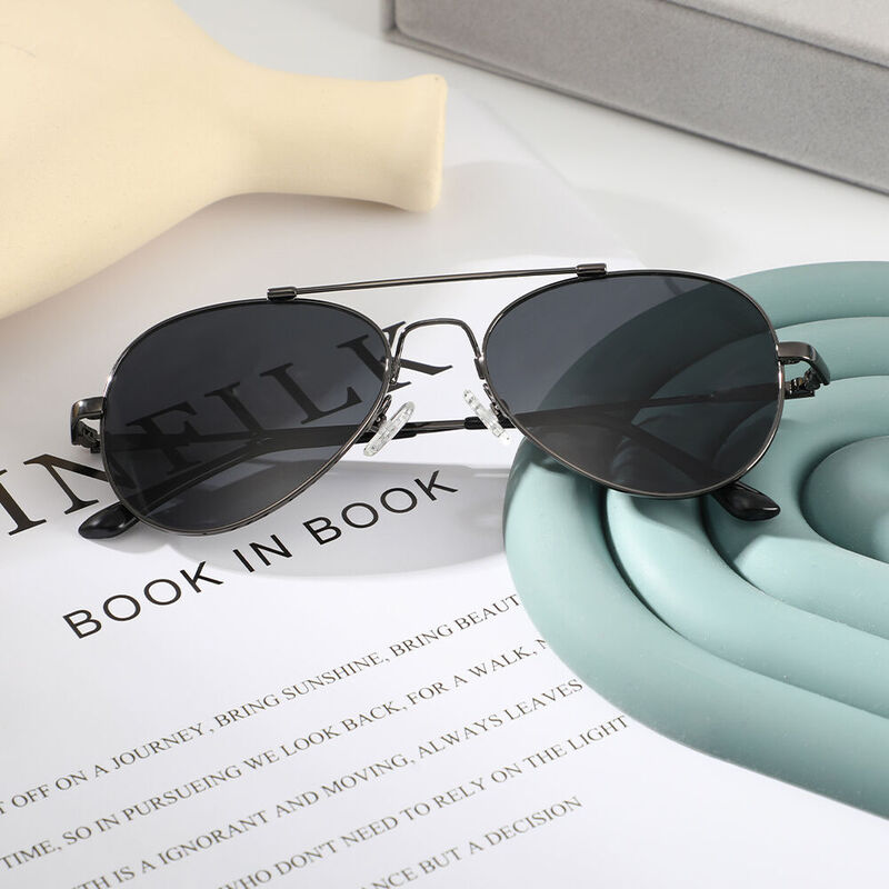 Harper Aviator Black Sunglasses