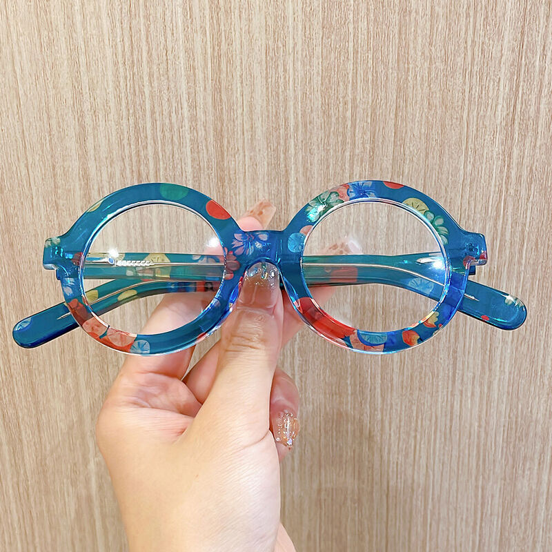 Kristie Round Blue Flower Glasses