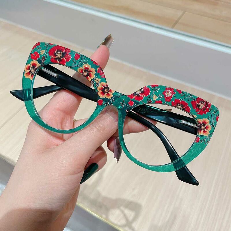 Clyde Cat Eye Green Floral Glasses