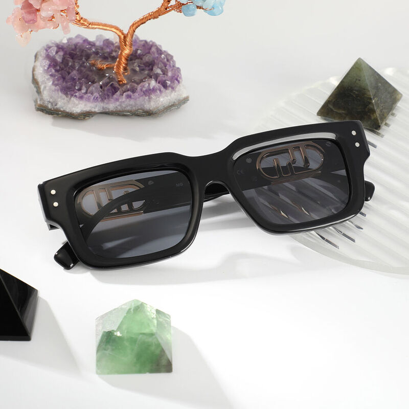 Fidelia Rectangle Black Gold Sunglasses