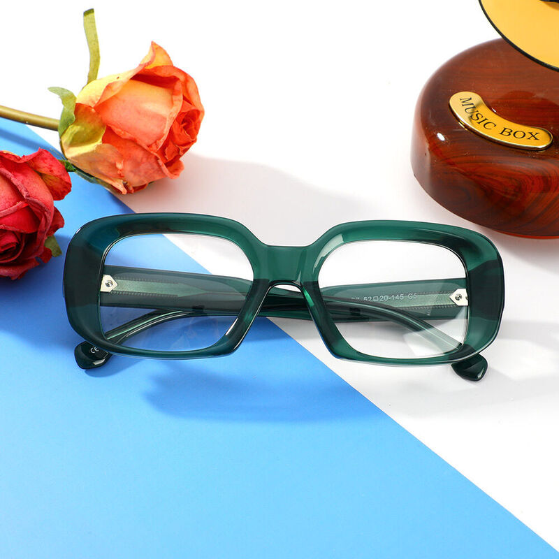 Gerald Rectangle Green Glasses