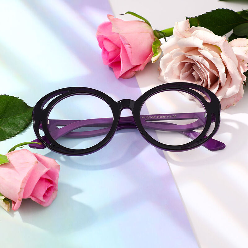 Nahu Round Black Purple Glasses