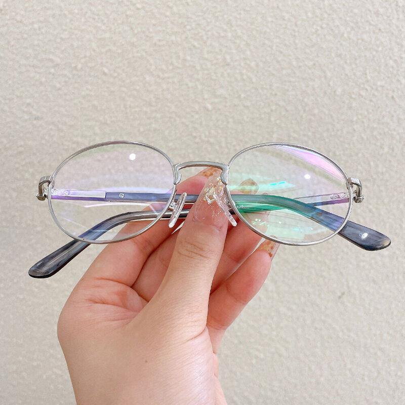 Gloriy Oval Gunmetal Glasses