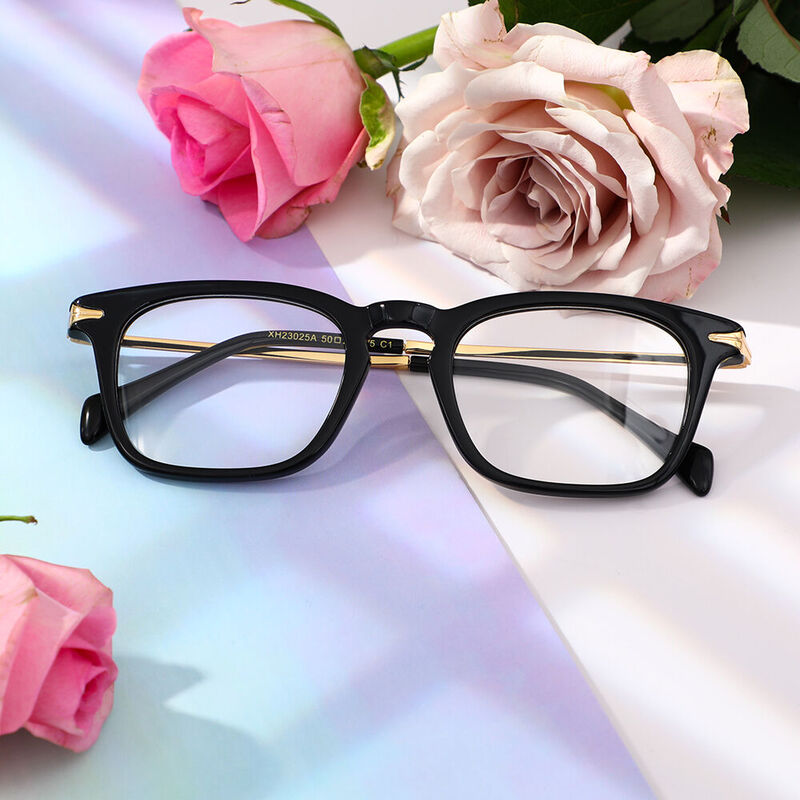 Dorothe Rechteckige Schwarze Brille