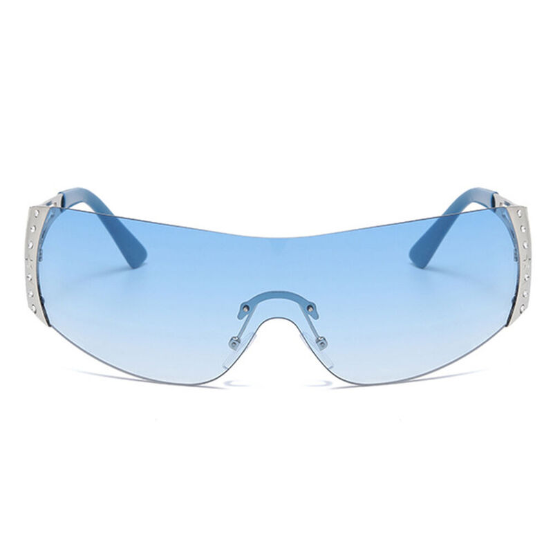 Bot Geometric Silver Blue Sunglasses