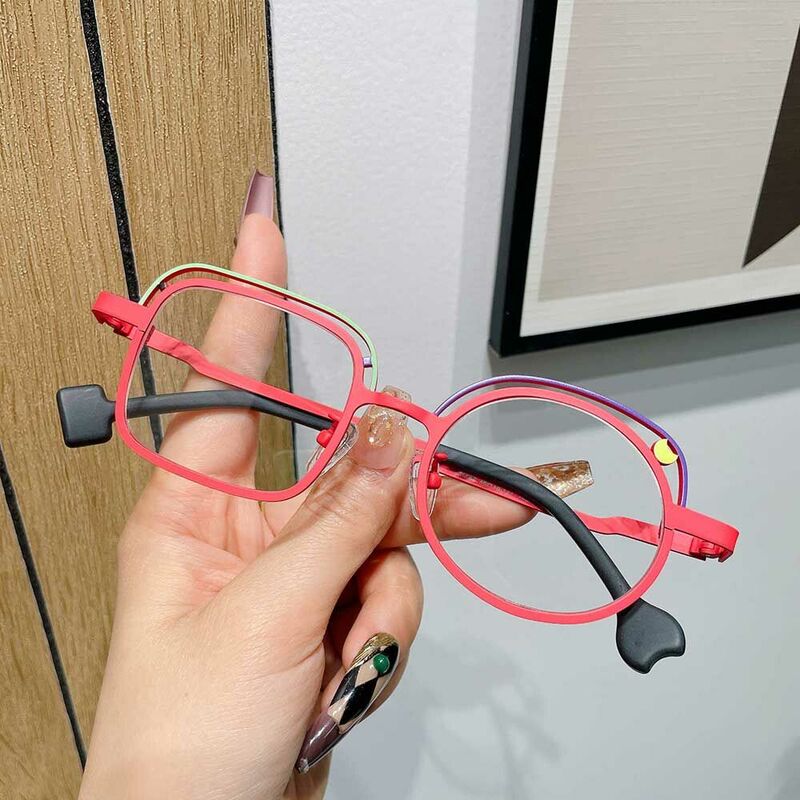 Harrima Quadratische Runde Rote Brille
