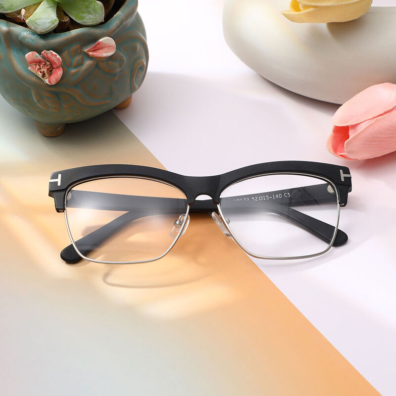 Theresqe Browline Black Glasses