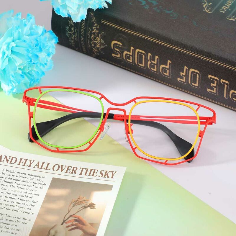 Whit Geometric Red Glasses