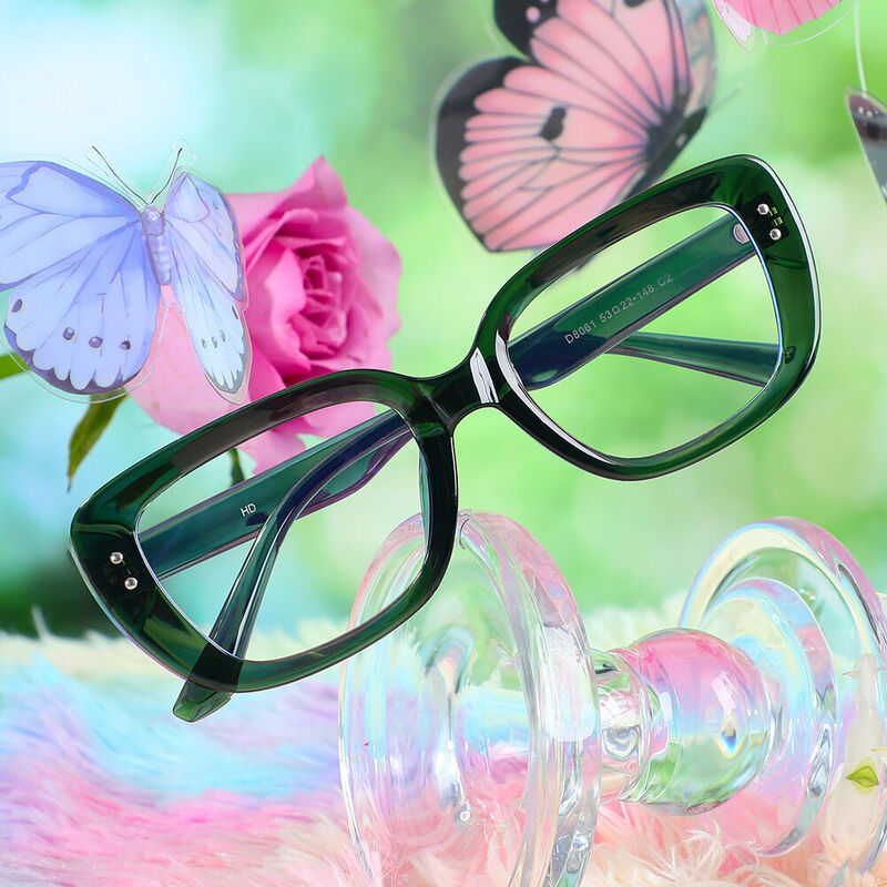 Wallis Rectangle Green Glasses