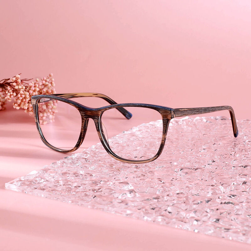 Chaya Square Wood textured Brown Glasses