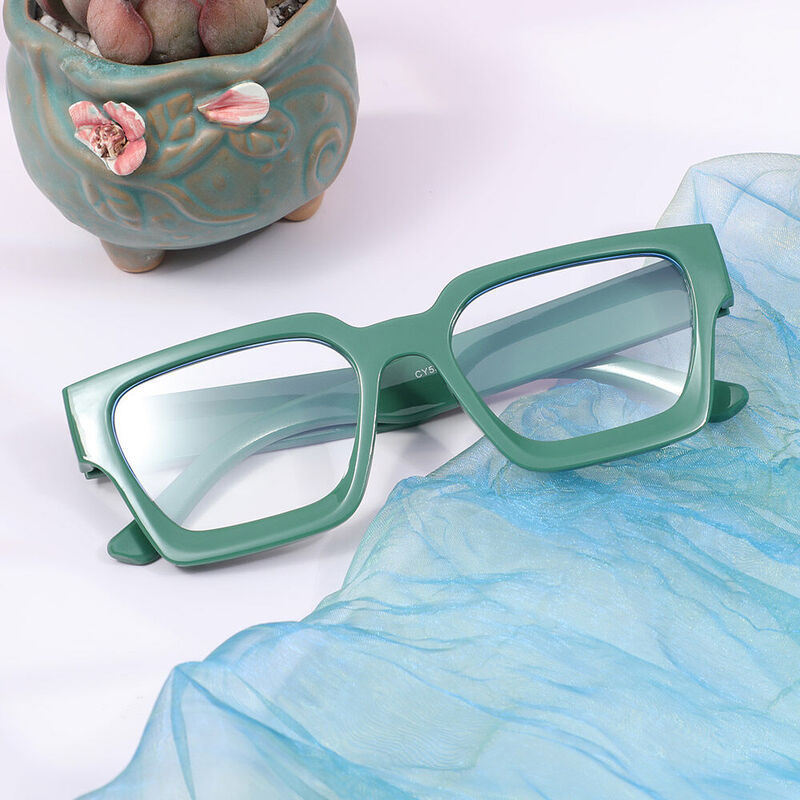 Coral Square Green Glasses