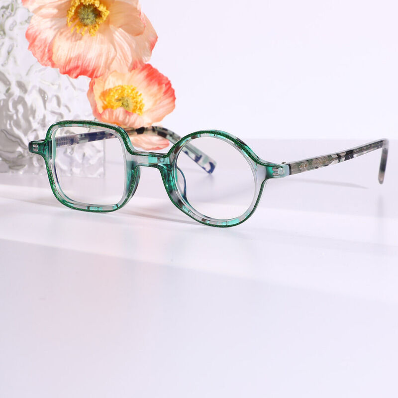 Enid Square Round Green Glasses