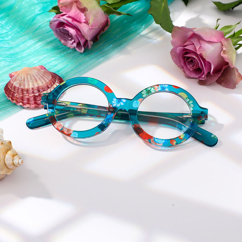 Kristie Round Blue Flower Glasses