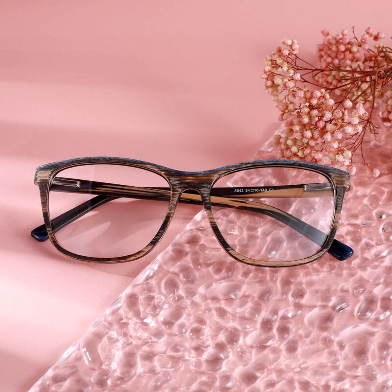 Chaya Square Wood textured Brown Glasses - Aoolia.com