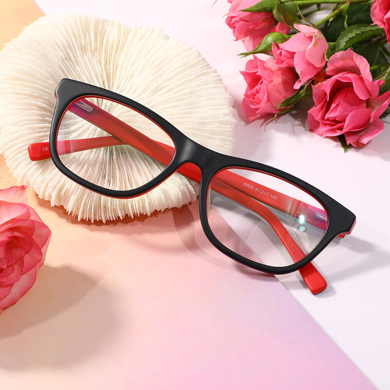 Elean Rectangle Black Red Glasses