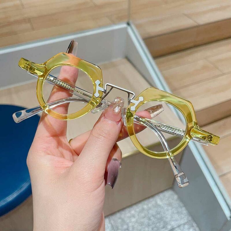 Rhodes Round Yellow Glasses