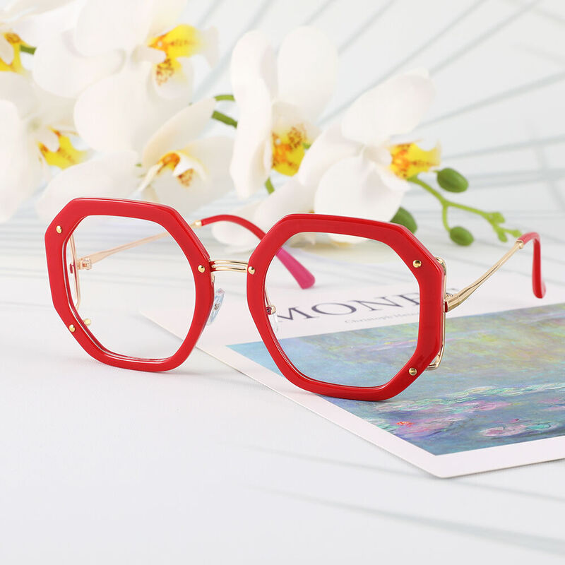 Megre Geometric Red Glasses