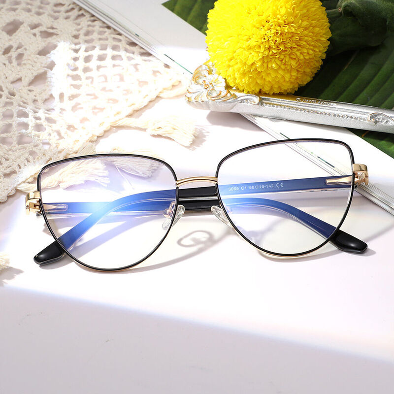 Silas Cat Eye Black Gold Glasses