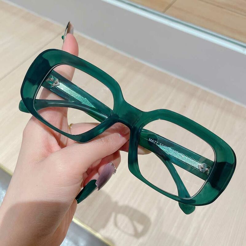 Gerald Rectangle Green Glasses